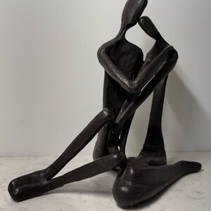 Abstract Modern Cast Iron Sculpture of Embracing Couple 7.5”